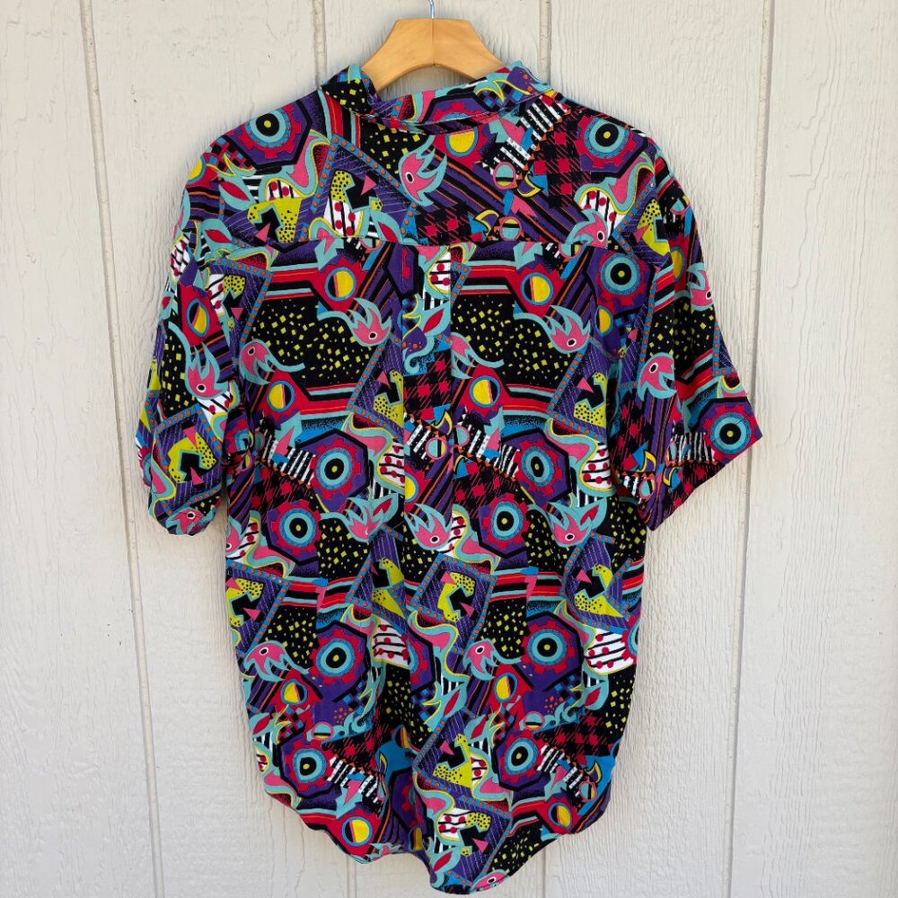 Vintage Next Exit Button Up Shirt Men's Small Multicolor Retro Geometric Trippy - Picture 4 of 6